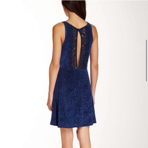 Free People Lady Jane Paisley Lace Fit & Flare Dress Navy - Picture 3 of 6